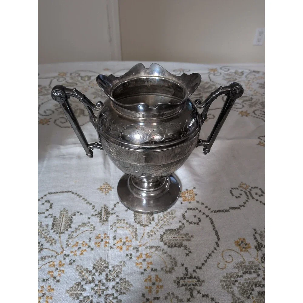 Simpson, Hall Miller Sugar Cream Floral Scrolls Quadruple Silver Plate 1872 Set